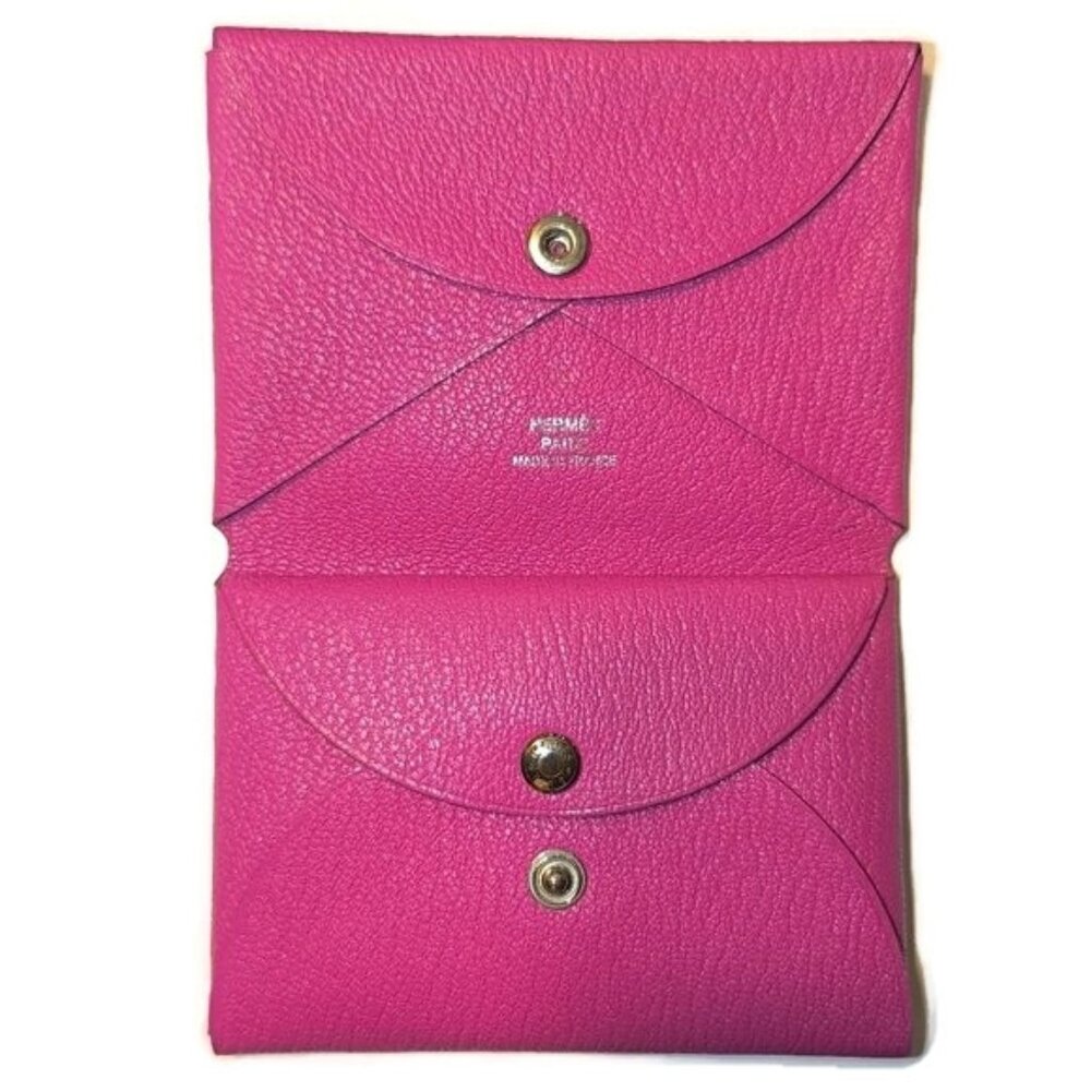 Hermes Calvi DUO Card Holder Pink Chevre Leather